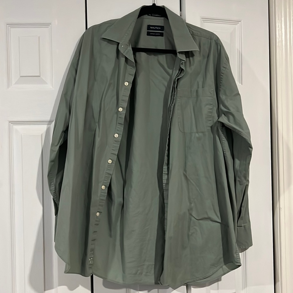Nautica Olive Green Dress Shirt - Comfort Stretch